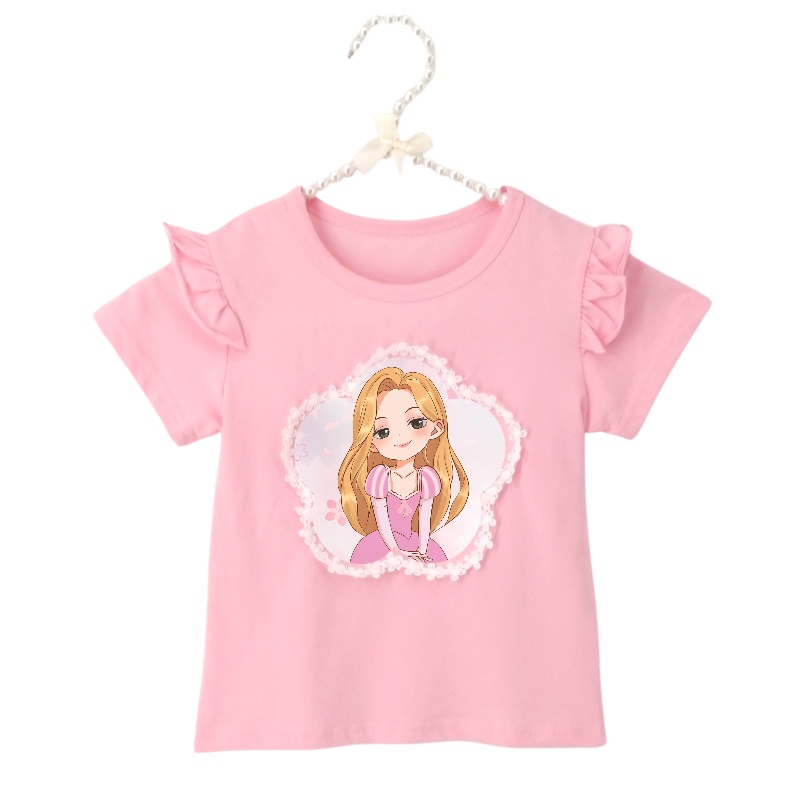 Áo Thun Cotton Họa Tiết Hoạt Hình Công Chúa Xinh Xắn Cho Bé Gái