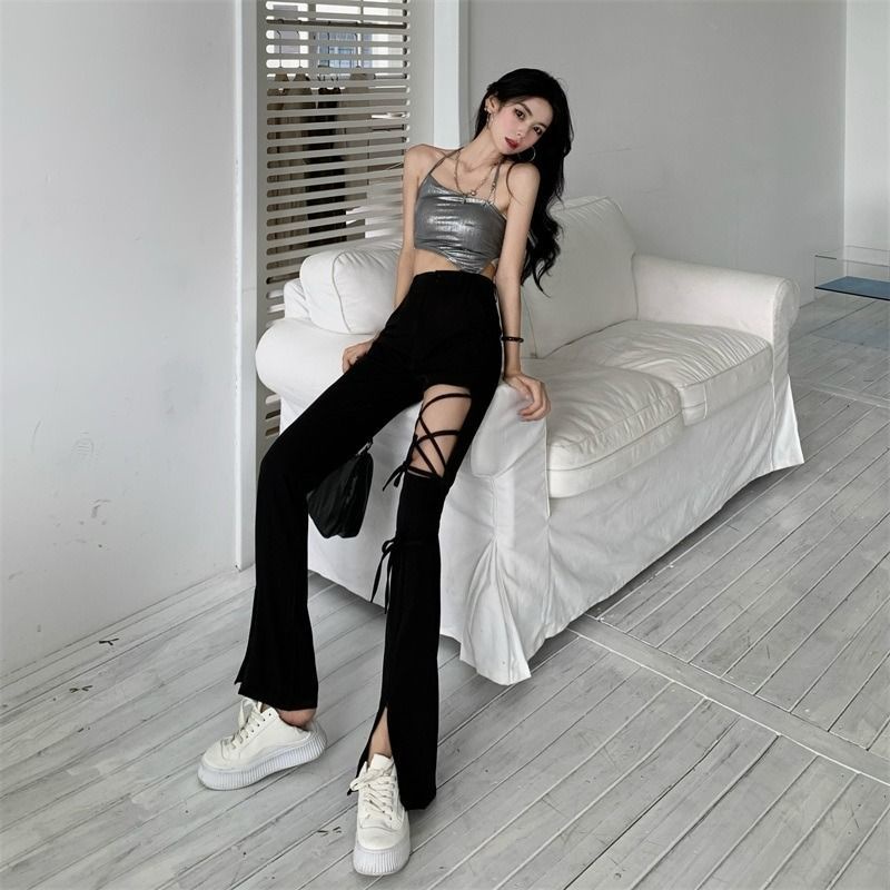 Quần Dài Nữ Ống Loe Xẻ Tà Thời Trang Hàn Quốc Mới