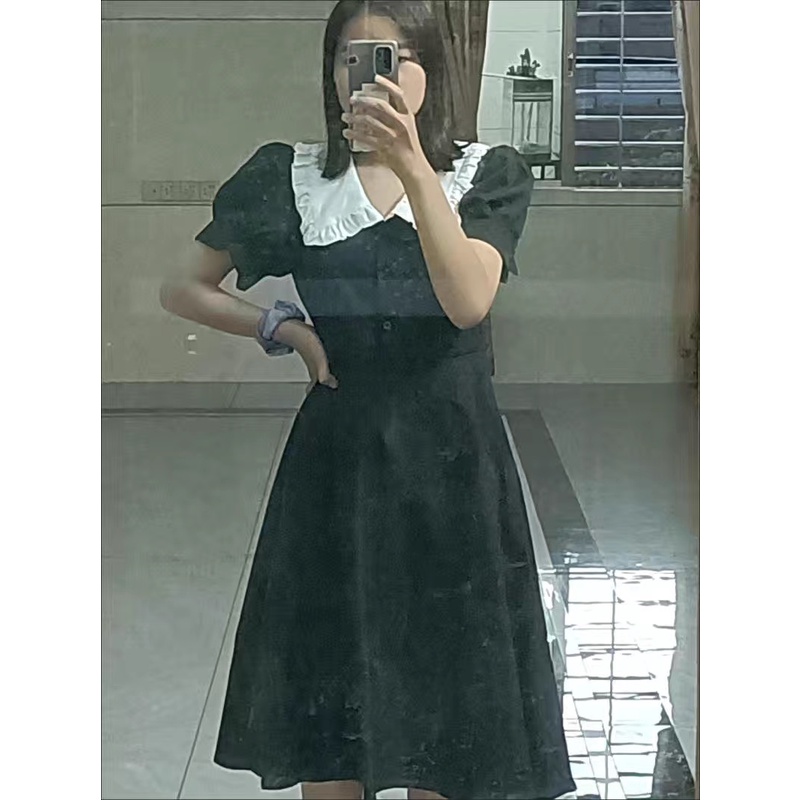 Váy búp bê Babydoll dáng dài tay ngắn thiết kế cổ Pháp siêu đẹp