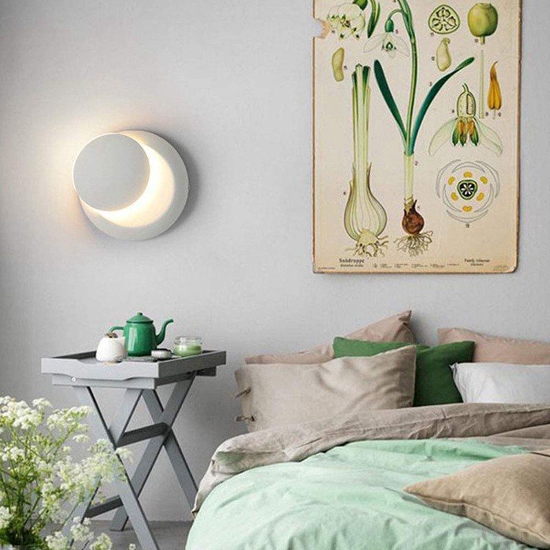 Wall Lamp Lights Decoration LED Lighting Spin Night Light 3000K Moon Type Sconces for Indoor Bedroom Living Room,White