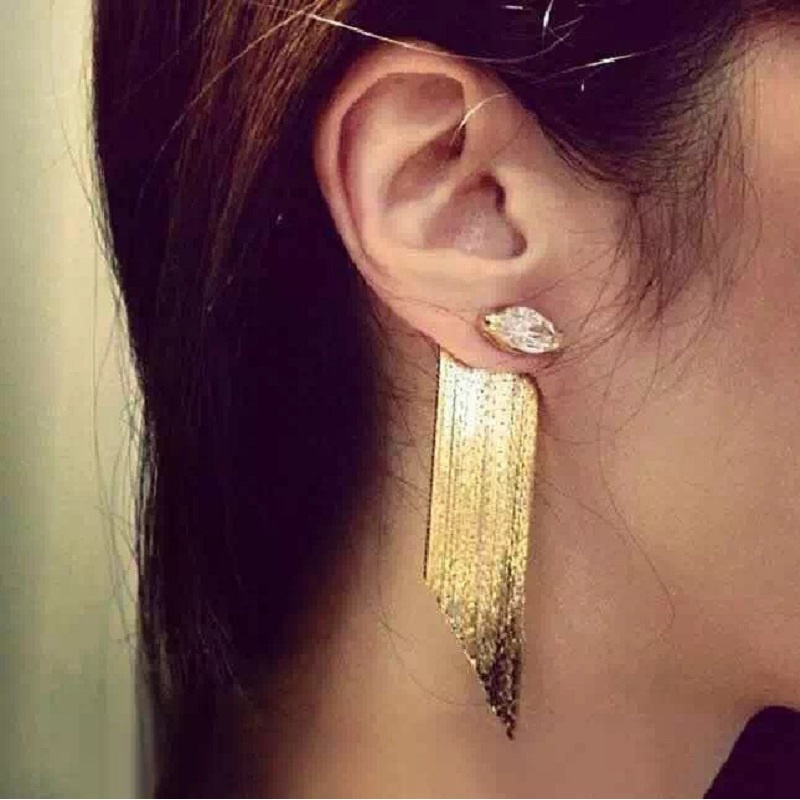 Khuyên tai Etrendy dáng dài phối tua rua màu vàng dễ thương thời trang dự tiệc cho nữ