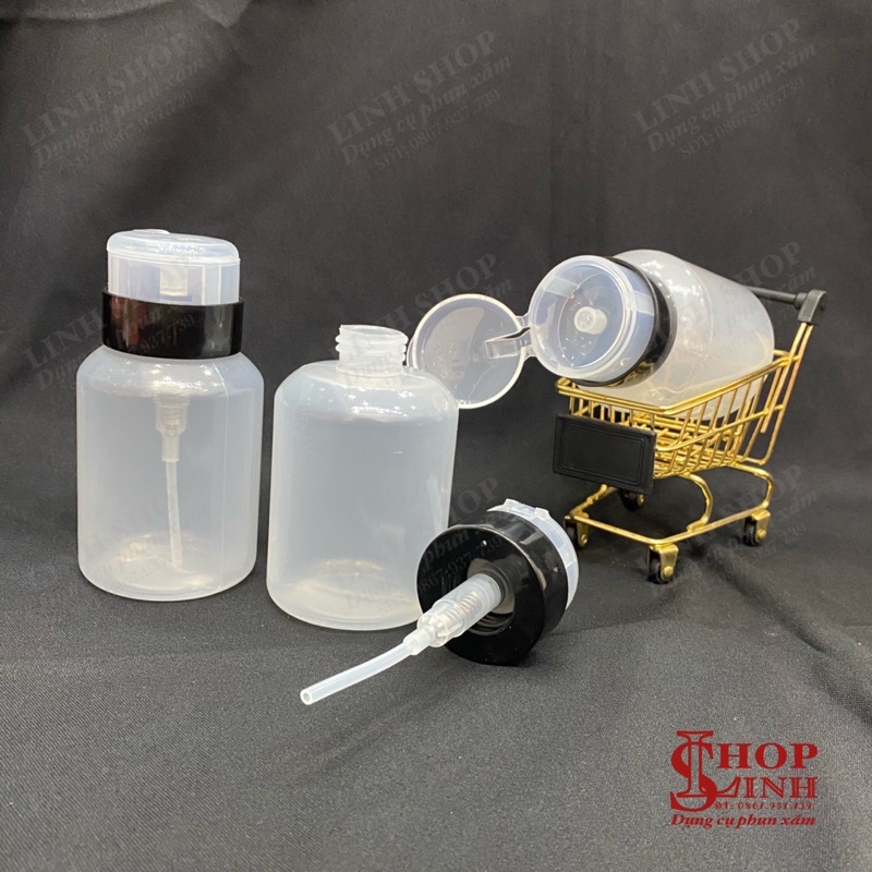 Bình 160ml, 120ml đựng dầu lau chùi da giả, bình đựng nước tẩy trang, dung dịch nước rửa móng tay aceton có vòi ấn
