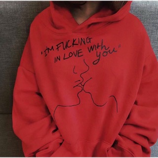 Hoodie unisex đỏ tươi in “fuckin”
