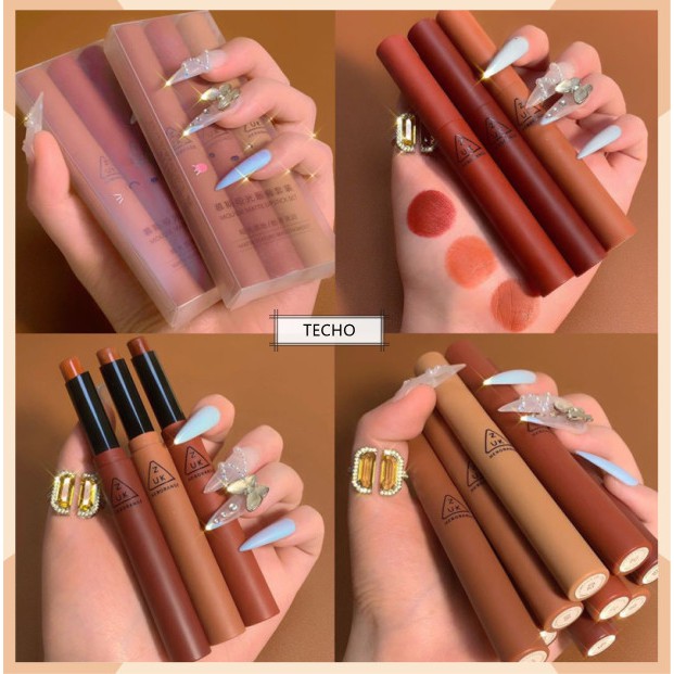 ✨Hot Sale✨(Hàng Mới Về) Bộ 3 Thỏi Son Lì Dưỡng Ẩm Không Dính Cốc Zuk