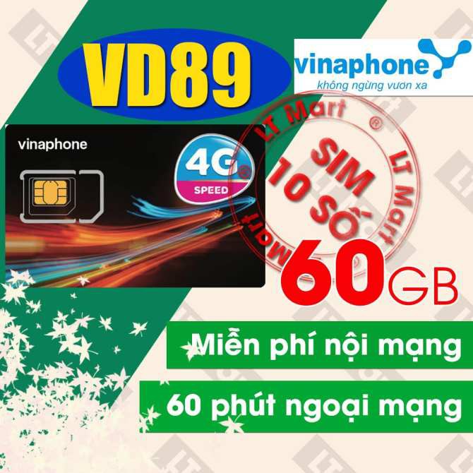 SIM [10 Số Dễ Nhớ] 4G VD89Plus Vinaphone 120GB/Tháng + Miễn phí gọi nội mạng+50p ngoại mạng miễn phí tháng đầu