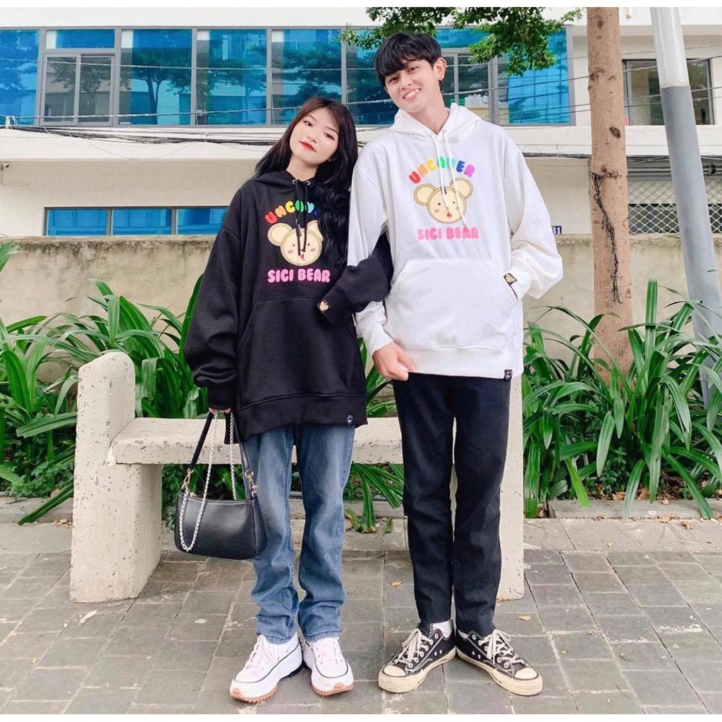 Áo Hoodie Nỉ Bông Ngoại UNCOVER SICI BEAR Varity Form Rộng Unisex Nam Nữ Ulzzang