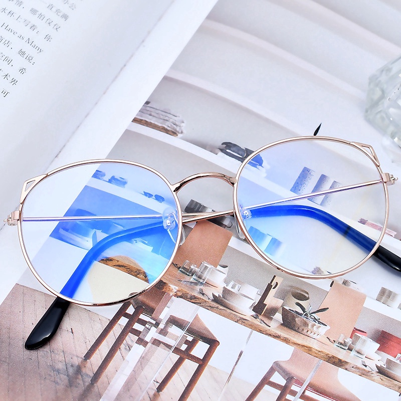 Mắt Kính Gọng Tròn Hình Tai Mèo Dễ Thương Phong Cách Hàn Quốc Cho Nữ