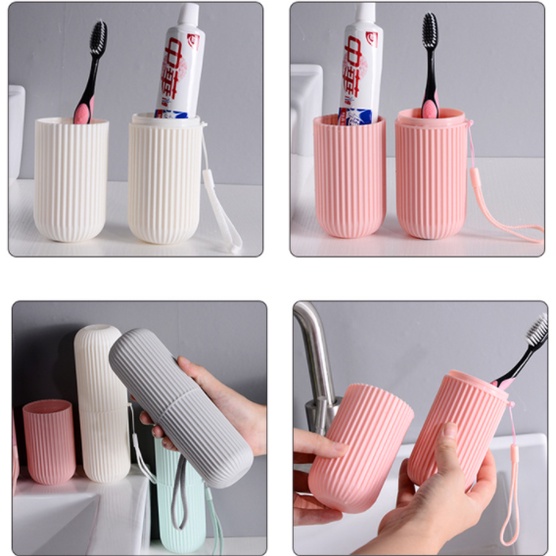 Hũ Hộp Đựng Bàn Chải Và Kem Đánh Răng Kiểu TRÒN CÓ VÂN S8 (Kiêm 2 Cốc) - Khi Đi Du Lịch, Công Tác