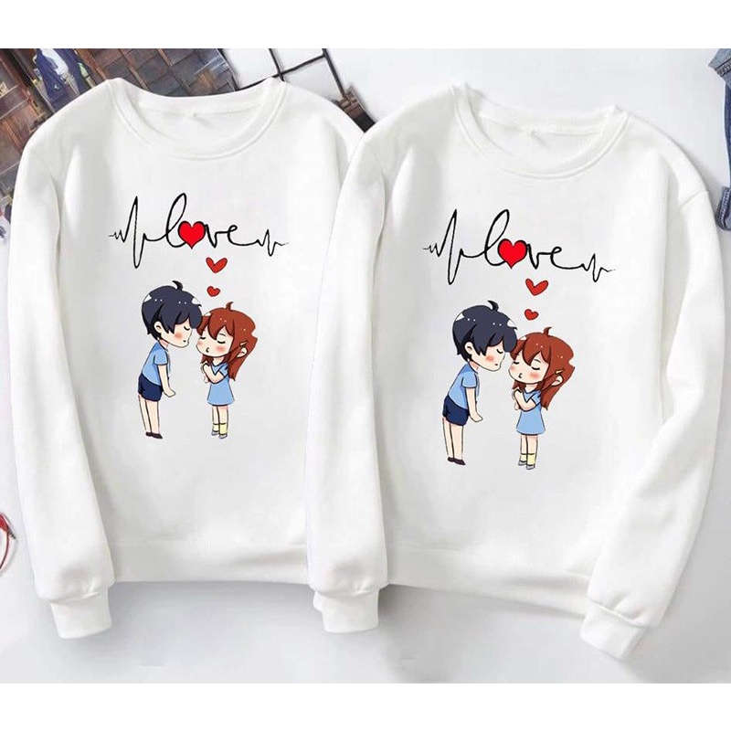 Áo Đôi Áo Cặp Nam Nữ Tình Yêu Áo Đôi Thu Đông Dài Tay Bo Tay In Love Tim Chất Đẹp Giá Rẻ Siêu Dễ Thương