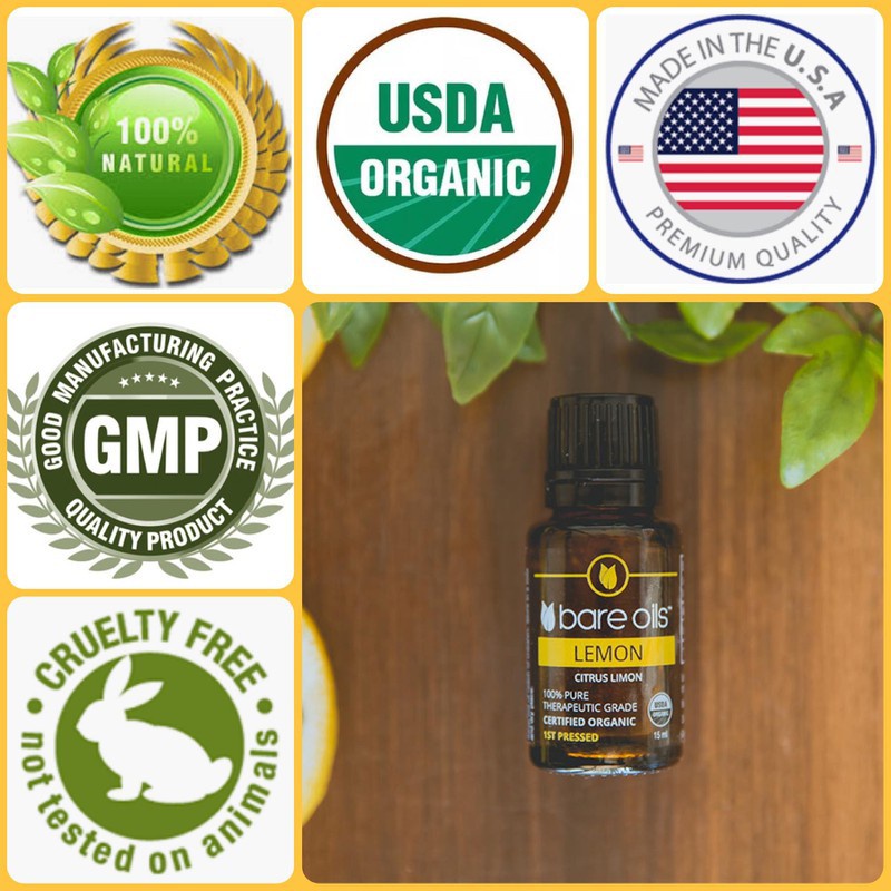 [MADE IN USA] Tinh dầu Chanh - Lemon Essential Oil (Tinh dầu hữu cơ Bare Oils - USDA Organic) 15ml