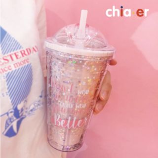 Cốc đựng nước Life slogan lấp lánh