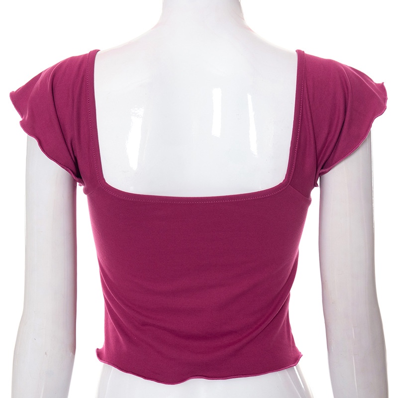 Áo Thun Cổ Vuông Hở Lưng Cột Dây Đính Đá Lấp Lánh Phong Cách Quyến Rũ