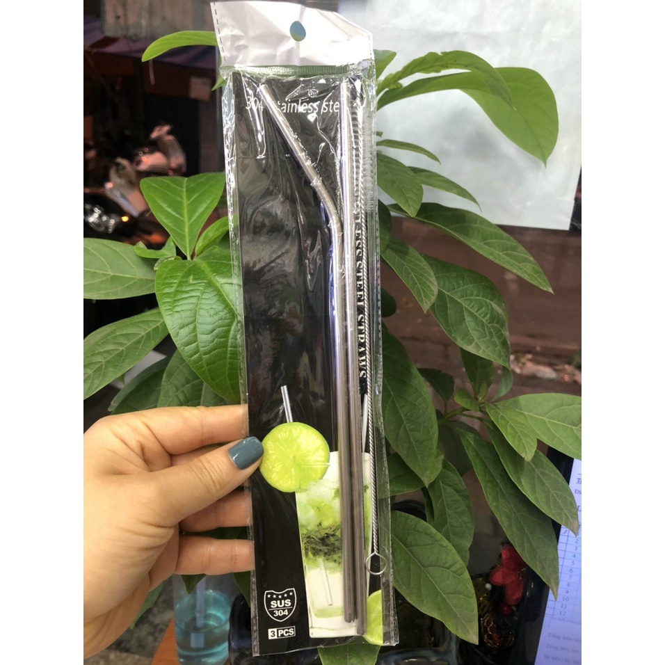 Bộ 3 Ống Hút Inox 304 Kèm Cọ Rửa