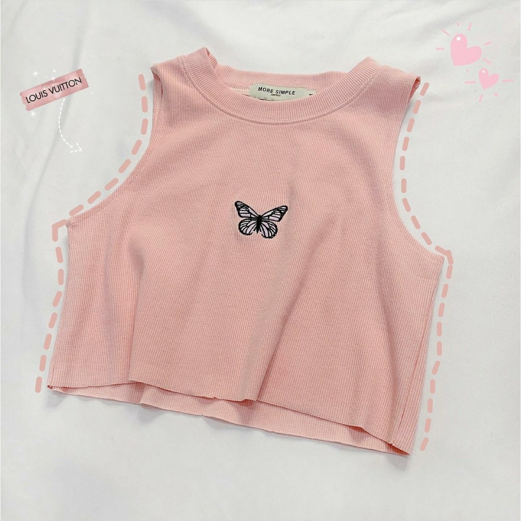 Áo Croptop Thêu Bướm Ulzzang (3 Màu) | BigBuy360 - bigbuy360.vn