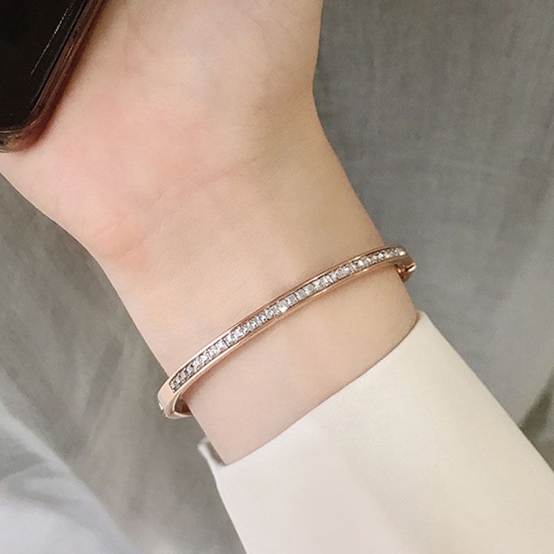 Vòng tay bằng thép titan màu vàng hồng 18k thoáng khí thiết kế đơn giản phong cách Hàn Quốc cho nữ