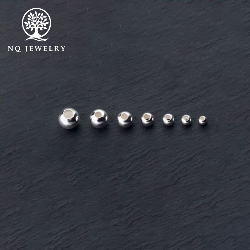 Combo 10 charm bi bạc hạt tròn trơn, hạt cườm (8mm, 6mm) - NQ Jewelry
