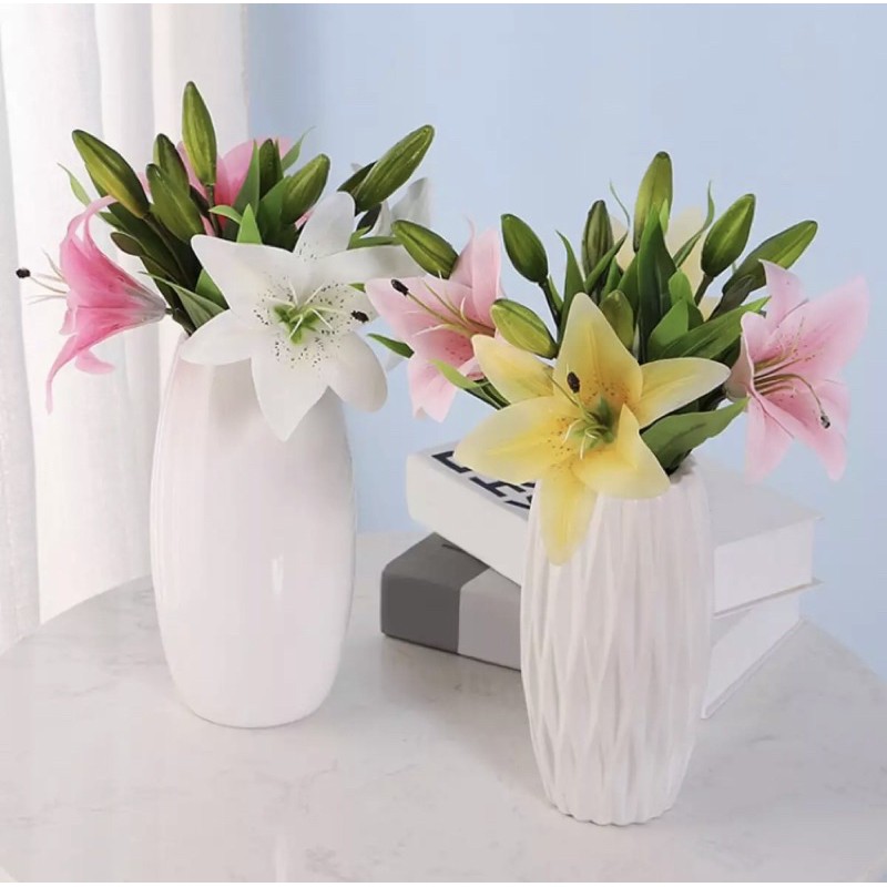 cành hoa lily 38cm trang trí tết ( 1 bông 2 nụ) giống y hoa thật