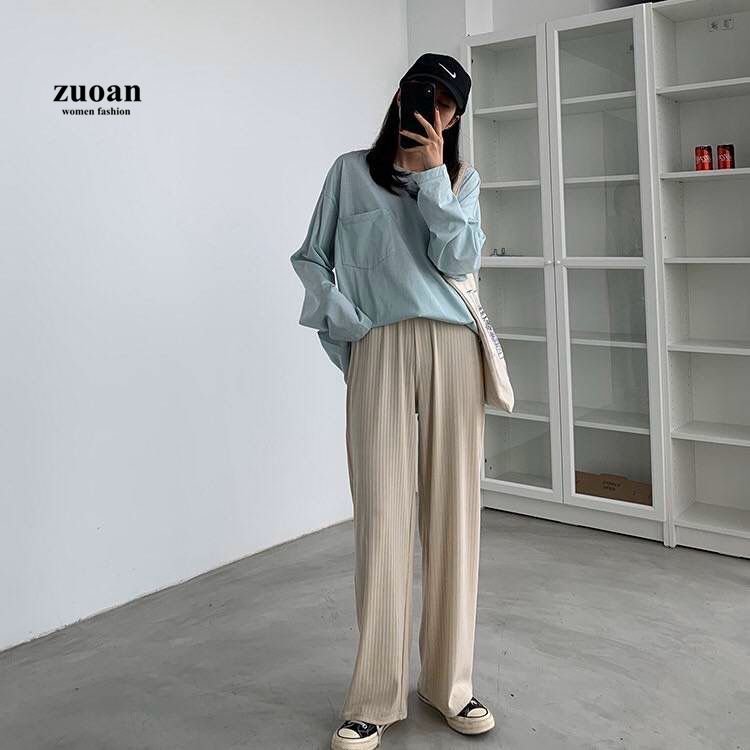 SUXI Quần Dài Nữ Ống Rộng Lưng Thun Co Giãn Thời Trang Năng Động