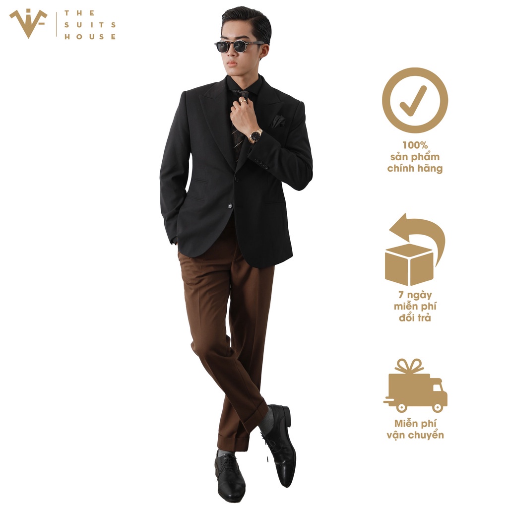 Bộ vest nam đen AP phối nâu đậm 2 khuy 3 túi, suits sartorial chất cashmere The Suits House