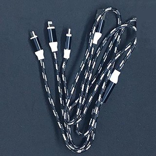 Cáp sạc 1m 3 đầu DÂY DÙ sọc đen trắng, màu trơn cổng Lightning, MicroUSB, Type C