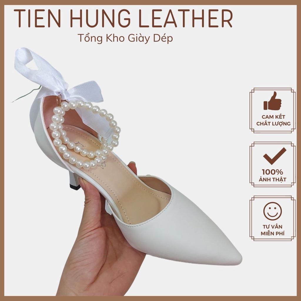 Giày nữ gót cao 7cm bít hậu mũi nhọn quai ngọc Tiến Hùng TH4002
