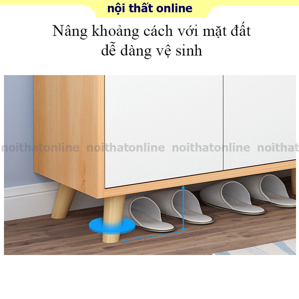 Tủ giày đa năng có cánh tủ chân gỗ tự nhiên dễ dàng vệ sinh, chất liệu MDF chống ẩm màu gỗ sáng sang trọng