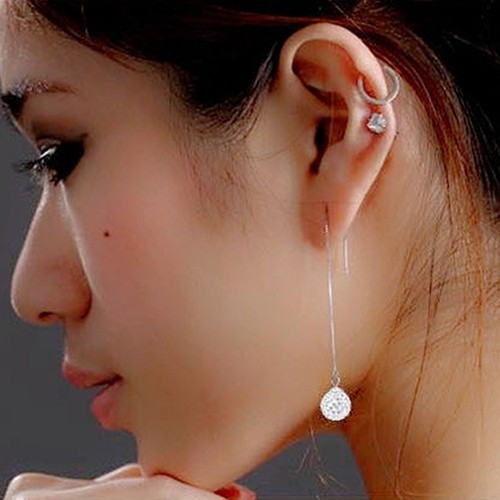 Hoa tai dáng dài xi bạc cho nữ