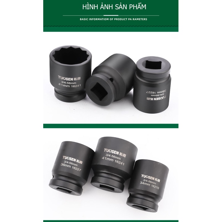 Tuýp đầu bông 12 cạnh 3/4 inch TUOSEN ( đủ cỡ từ 17mm đến 41mm)