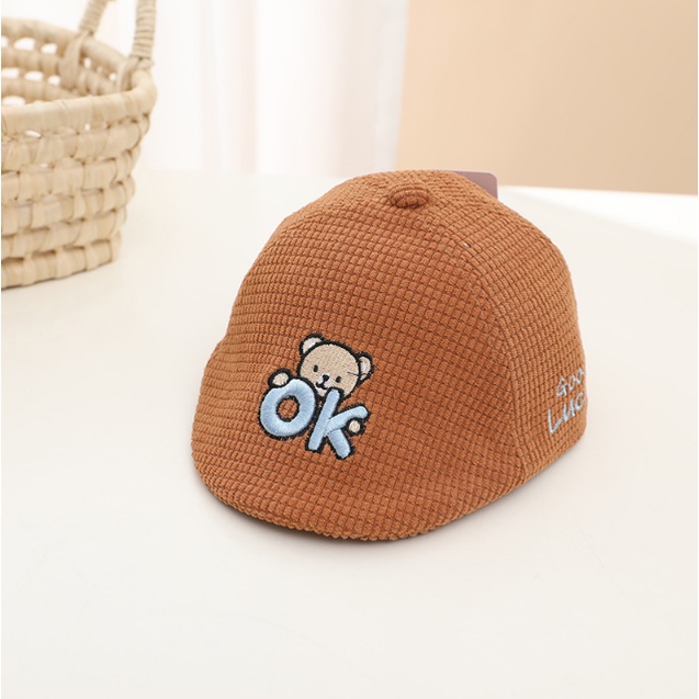 Nón beret hình gấu chữ OK dễ thương cho be 6 tháng - 18 tháng