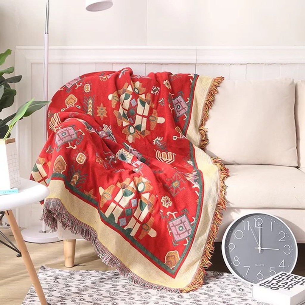 Thảm Sofa, Trang Trí, Khăn Phủ Sofa, Thảm Vintage, Sử dụng 2 Măt Ấn Độ 230 x 180cm