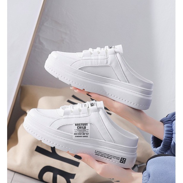 Giày thể thao hở gót da cao cấp siêu mềm màu trắng ,kem ,hồng | BigBuy360 - bigbuy360.vn