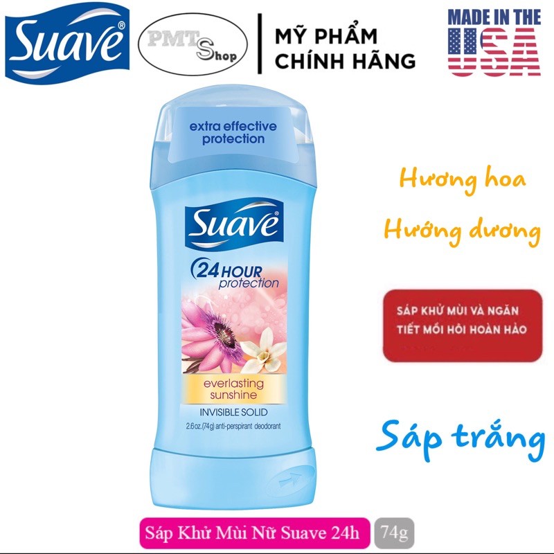 (Nội địa Mỹ) Lăn sáp khử mùi nữ Suave 74g Powder Sweet pea & violet Everlasting Sunshine Tropical Paradise Fresh USA