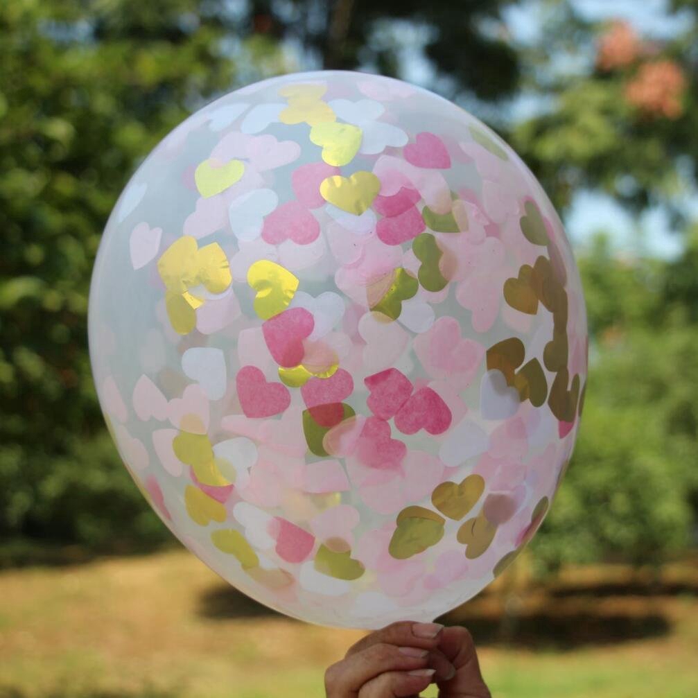 Set 10 quả bóng bay hình trái tim màu hồng và vàng 12inch dùng cho tiệc cưới tiệc sinh nhật