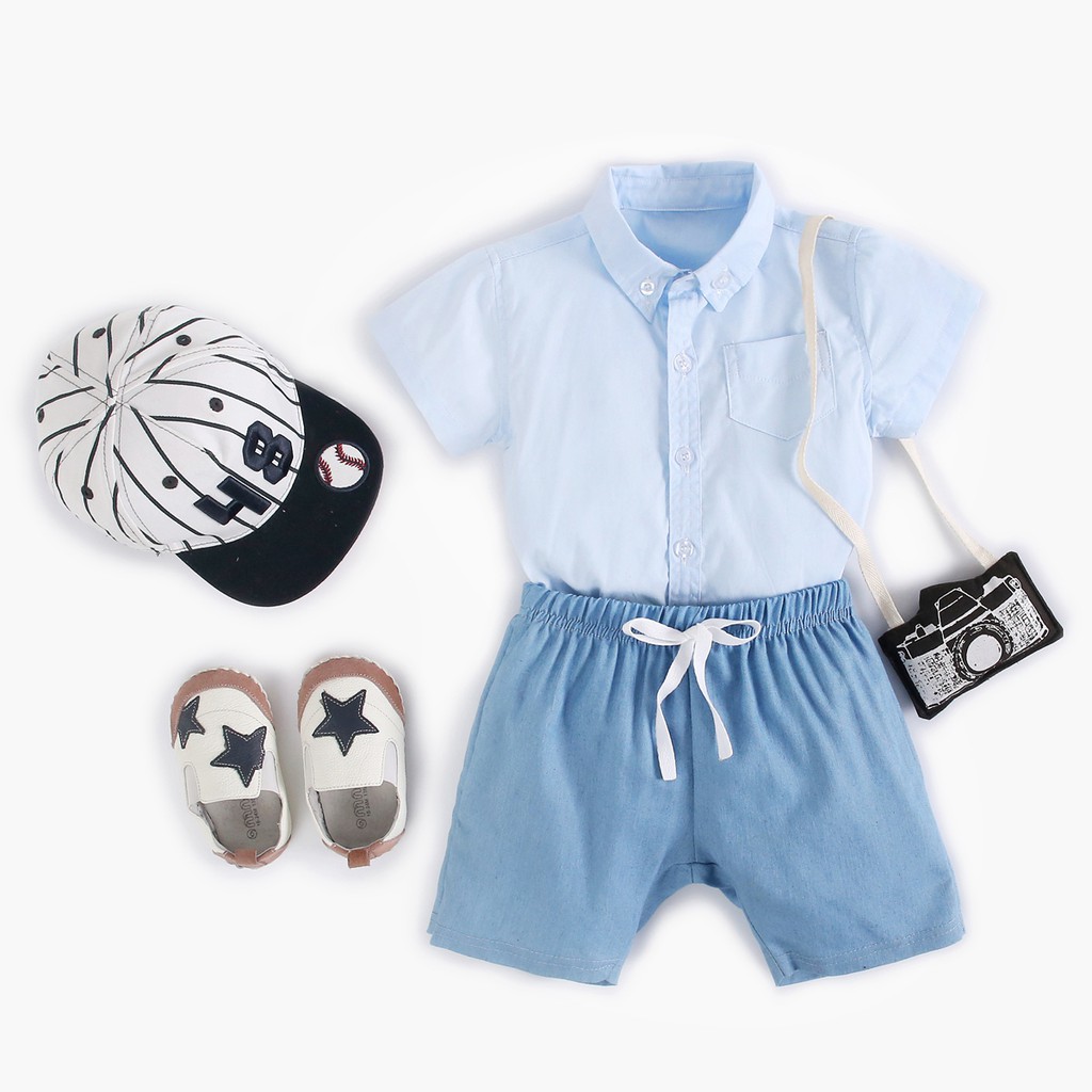 Set Đồ 2 Món Sanlutoz Đồ Liền Thân + Quần Ngắn Denim Cho Bé Trai Sơ Sinh