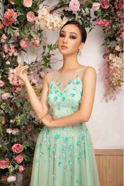 Đầm xoè 2 dây kết hoa nổi Siêu Xinh Sang Trọng - MS93YMM MM