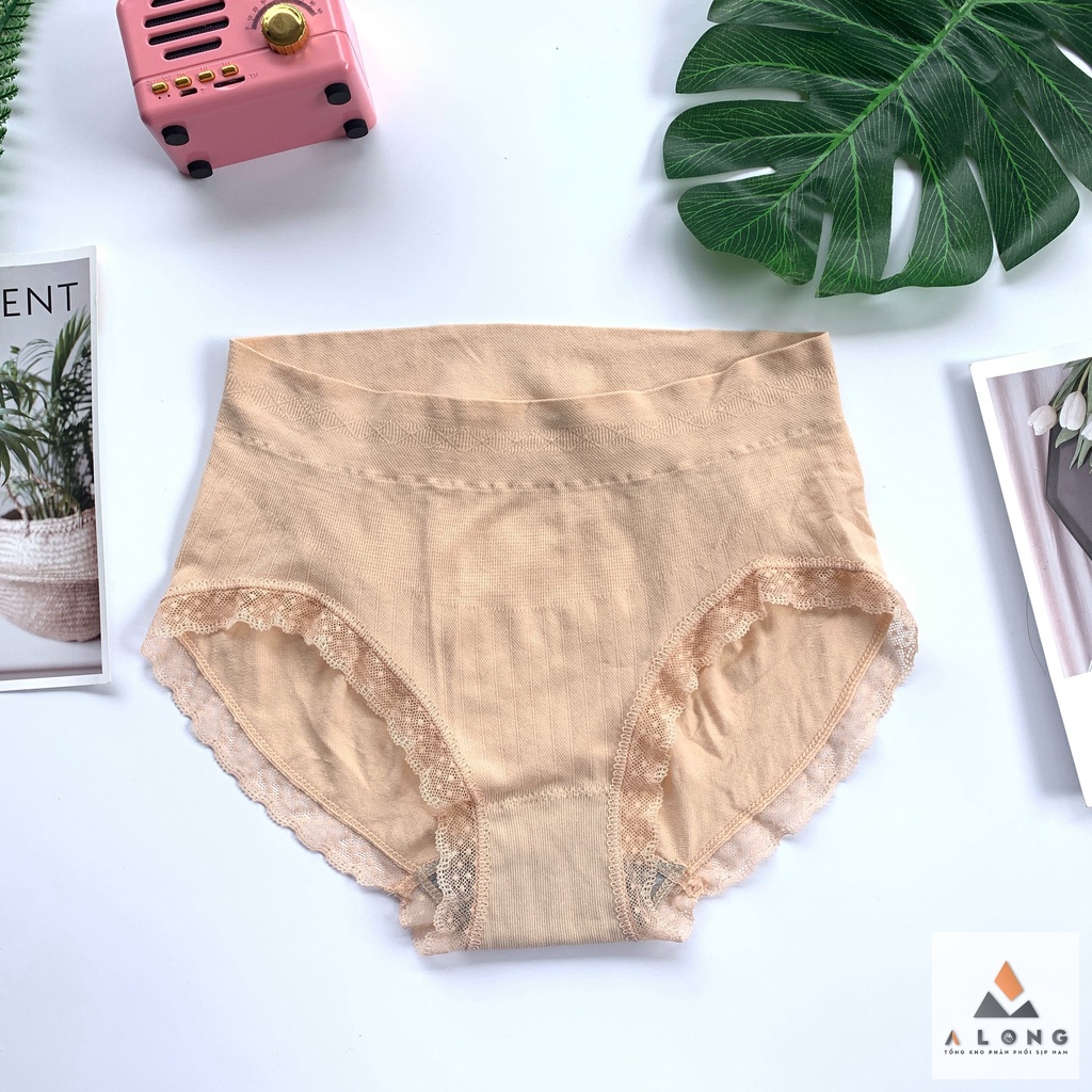 Quần lót nữ cotton kháng khuẩn cạp cao nâng mông - Quần lót mặc trong váy cạp to phối viền ren cao cấp LN9033