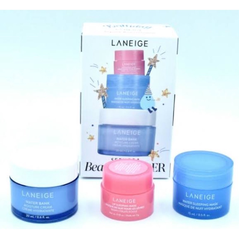 Set Dưỡng Laneige Birthday Gift Set gồm mặt nạ môi, mặt nạ ngủ mặt và kem dưỡng (Có Bill)