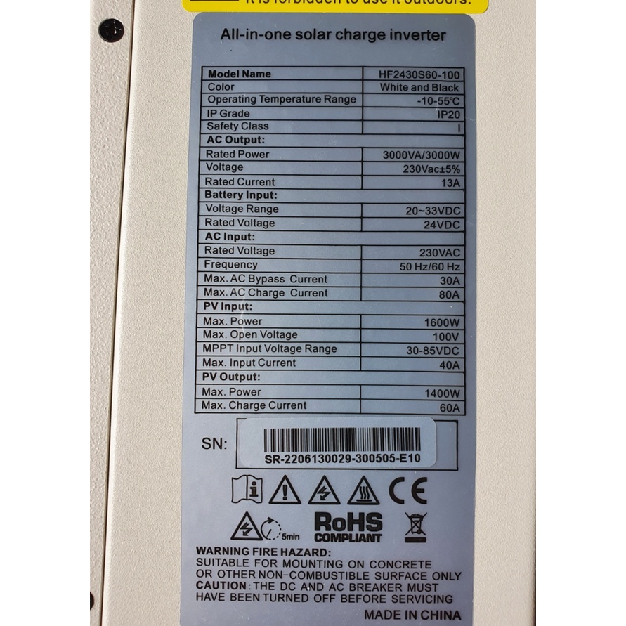 Bộ đổi điện đa dụng 3000W 24V có sạc MPPT 60A và sạc AC 30A - HF2430S60-100