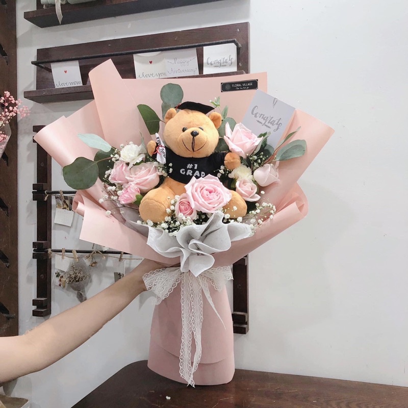 bó hoa tươi gấu bông tốt nghiệp xinh xắn dễ thương. bó hoa tốt nghiệp cho cử nhân links 2