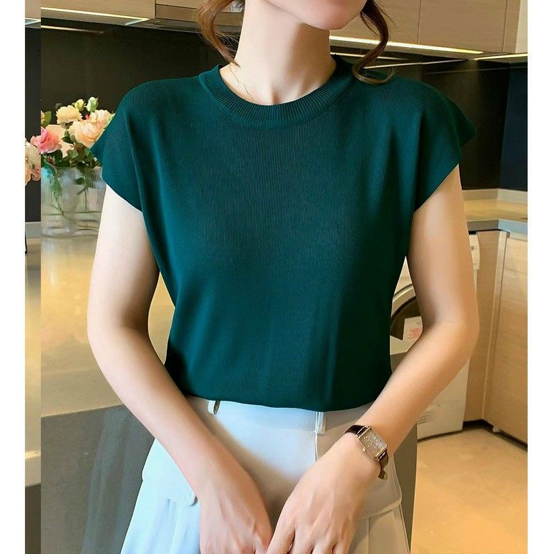 Áo Len Tay Ngắn Cổ Tròn Dáng Rộng Phong Cách Hàn Quốc Thời Trang Cho Nữ