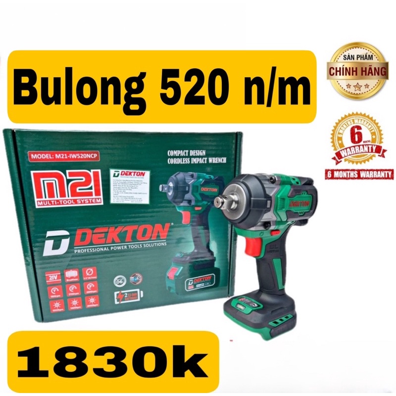 Máy Bulong Dekton 520N.m - Dòng Compact Wrench - Thân Nhỏ Gọn - M21-IW520
