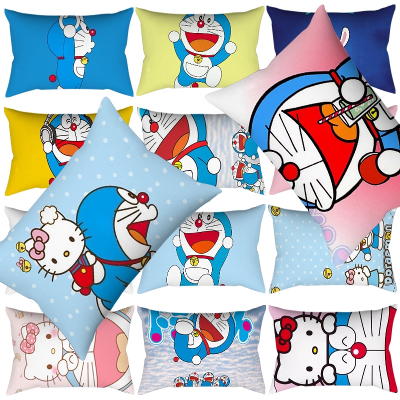 Vỏ Gối 30 * 50cm Bằng Polyester In Họa Tiết Doraemon Trang Trí Giáng Sinh