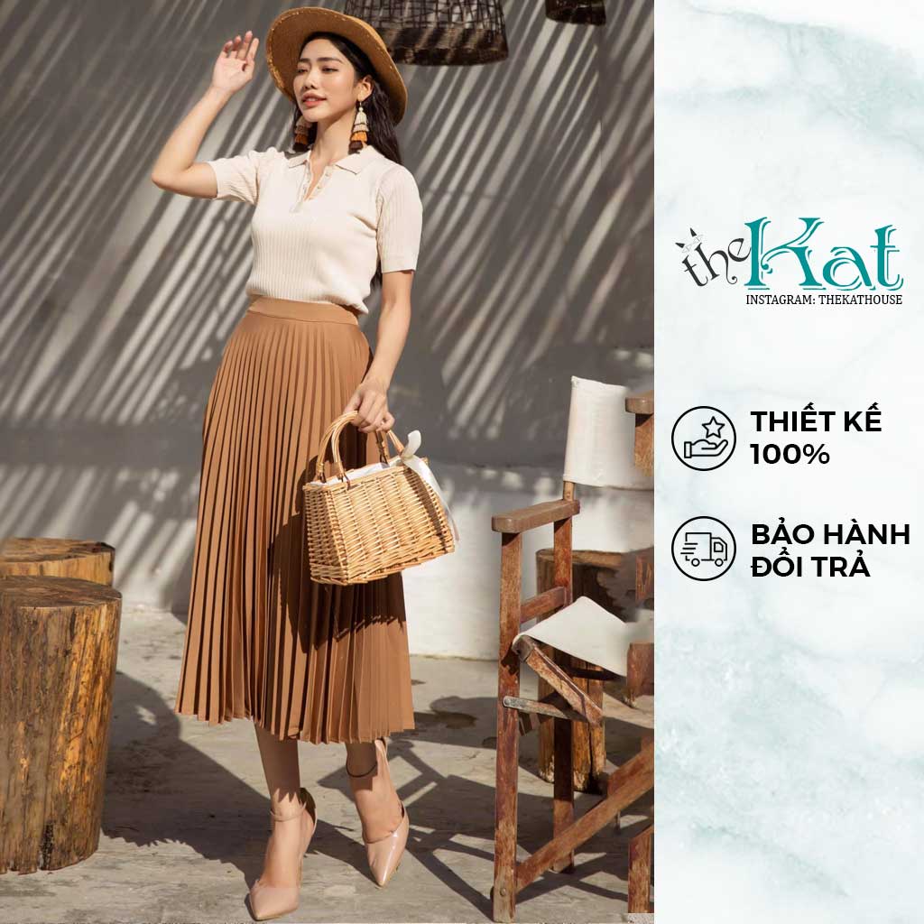 Best Seller Áo Thun Dệt Kim và Chân Váy Xếp Ly The Kat House, mặc đi chơi hết nất