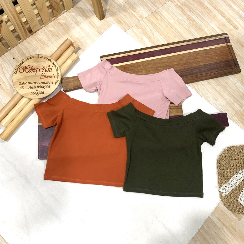 Áo Thun Croptop Body Bẹt Vai Tay Ngắn Dáng Ôm Trễ Vai Ulzzang