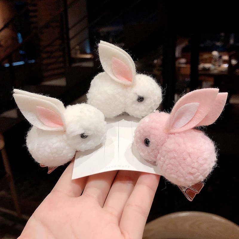 Kẹp tóc thiết kế thỏ bông 3D dễ thương thời trang cho bé gái