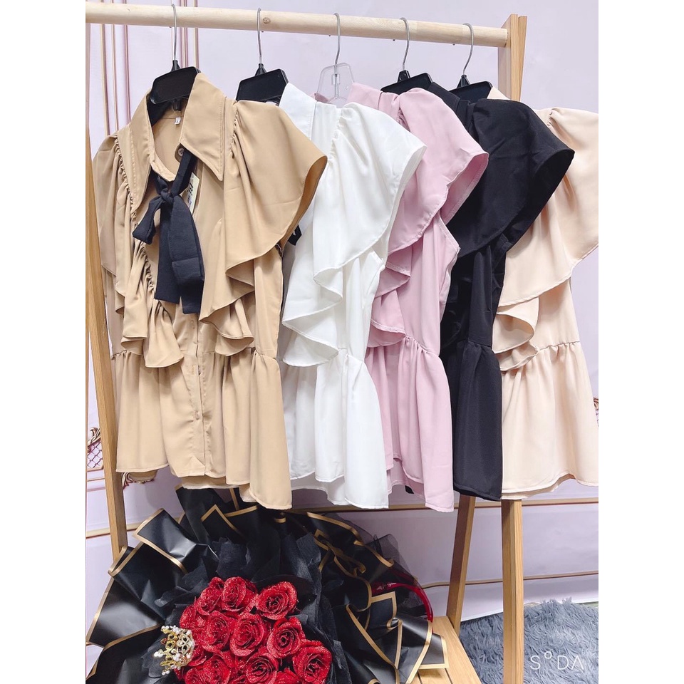 [Shop bigsize nữ] Áo sơ mi nữ tay cánh tiên bigsize 60-90kg (L-XL-XXL) màu: đen, trắng, hồng, nude, nâu