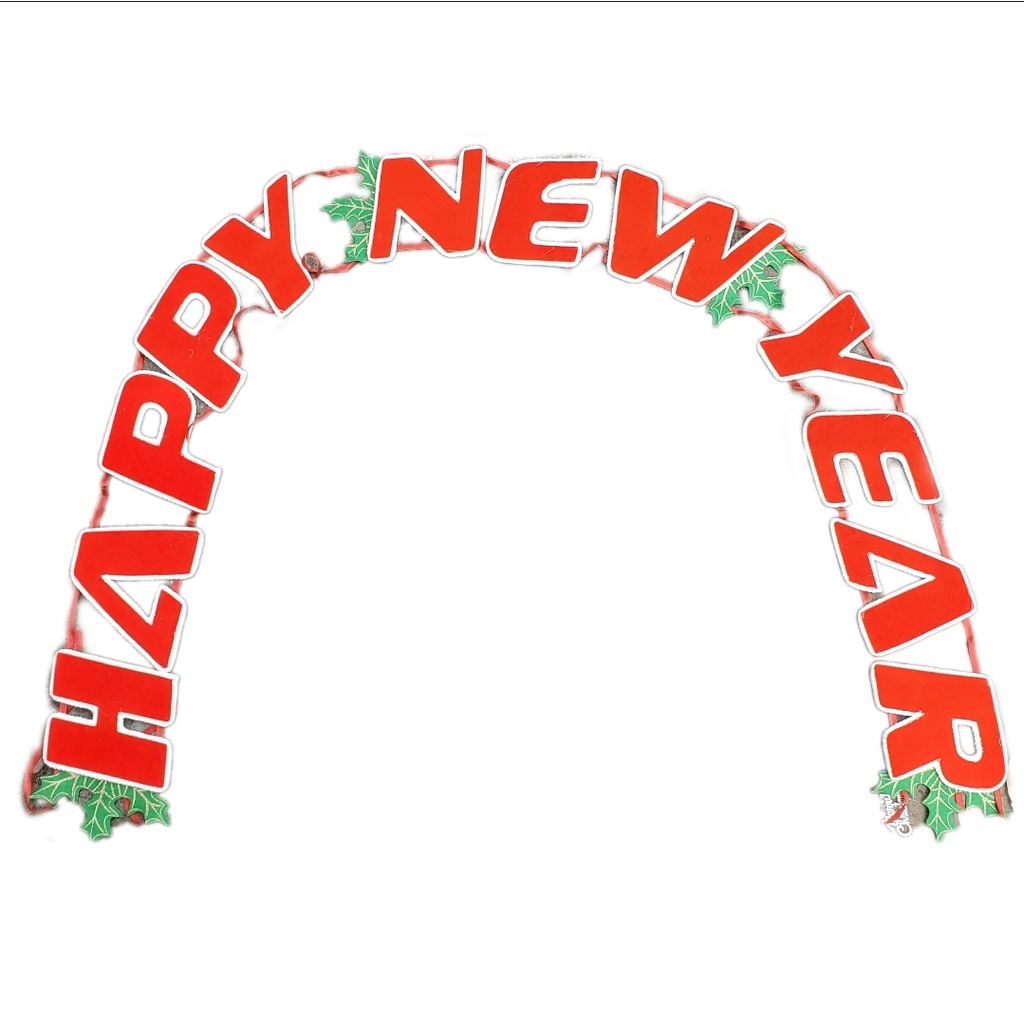 Dây chữ HAPPY NEW YEAR, CHÚC MỪNG NĂM MỚI bằng vải nhung đỏ treo hoặc dán cửa - dán tường trang trí tết