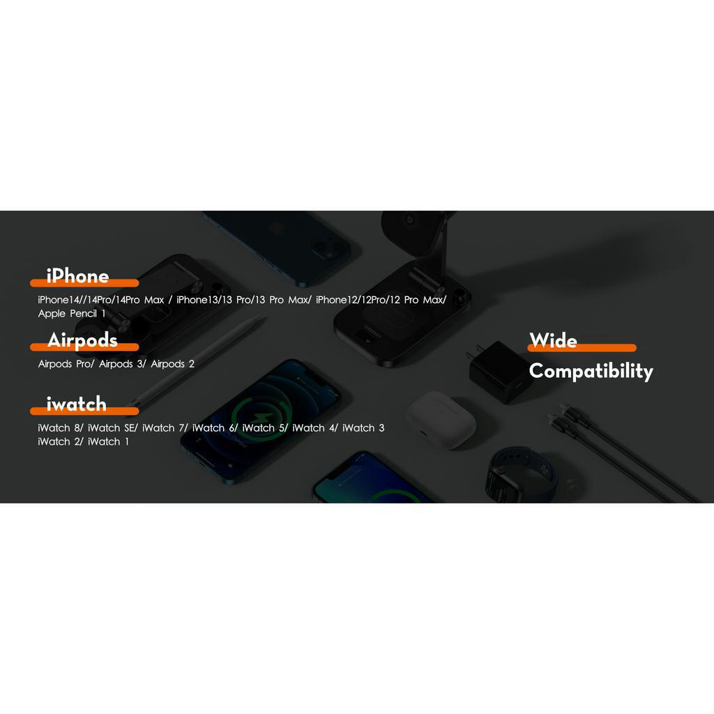 CHÍNH HÃNG Đế sạc không dây từ tính, sạc nhanh đa năng THREEKEY TK 23 4 IN 1 USB C 15W iPhONE TAI NGHE, ĐỒNG HỒ, BÚT