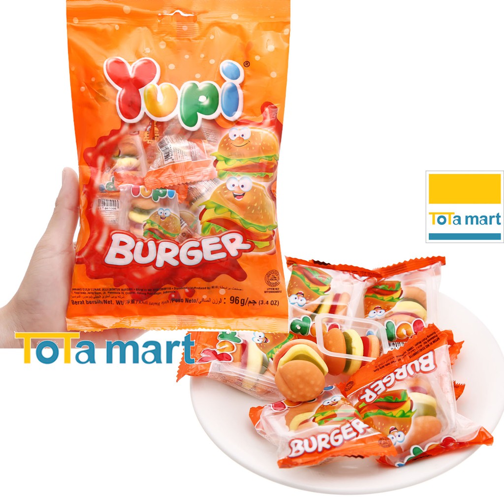 Kẹo dẻo Yupi Burger gói 96g và 160g. Indonesia. NSX 01/2021