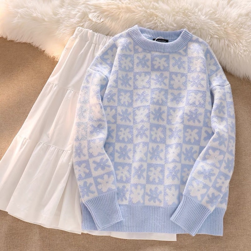 (Order )Set áo len tay dài mix cùng chân váy trắng bộ sưu tập thu đông 2021